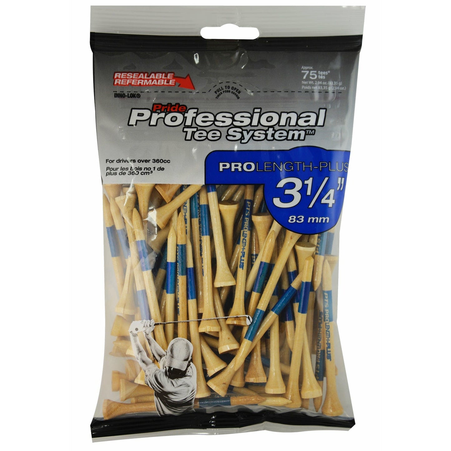 Pride Performance Wood Golf Tees - 3-1/4" Natural 75pcs