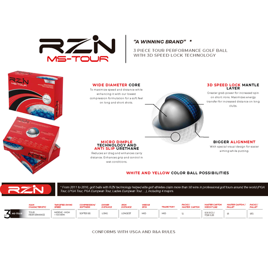 RZN MS-Tour Yellow Golf Balls 12pk